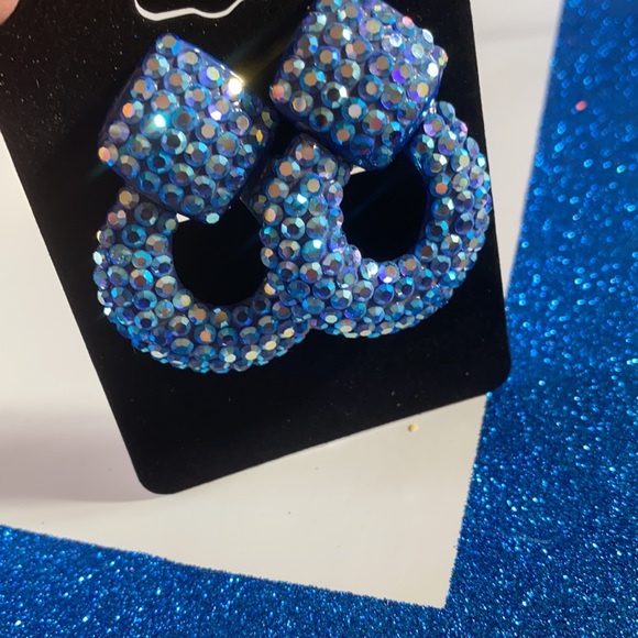 Amazing Vintage Swarovski Blue/Ab Crystal Earring Dome - NEW - Picture 2 of 14